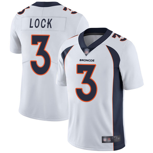 Denver Broncos Limited Men White Drew Lock Road Jersey 3 Vapor Untouchable NFL Football Nike